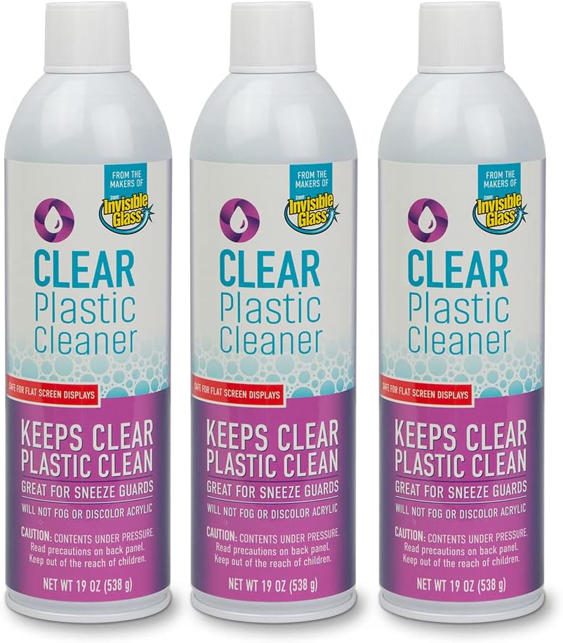 Invisible Glass 91014-3PK 19-Ounce Screen and Plastic Cleaner Protectant and Polish Anti-Fog and Anti-Static for Plastic Surfaces Touchscreens, Plastic Shields and Guards, Electronics, Pack of 3 , white