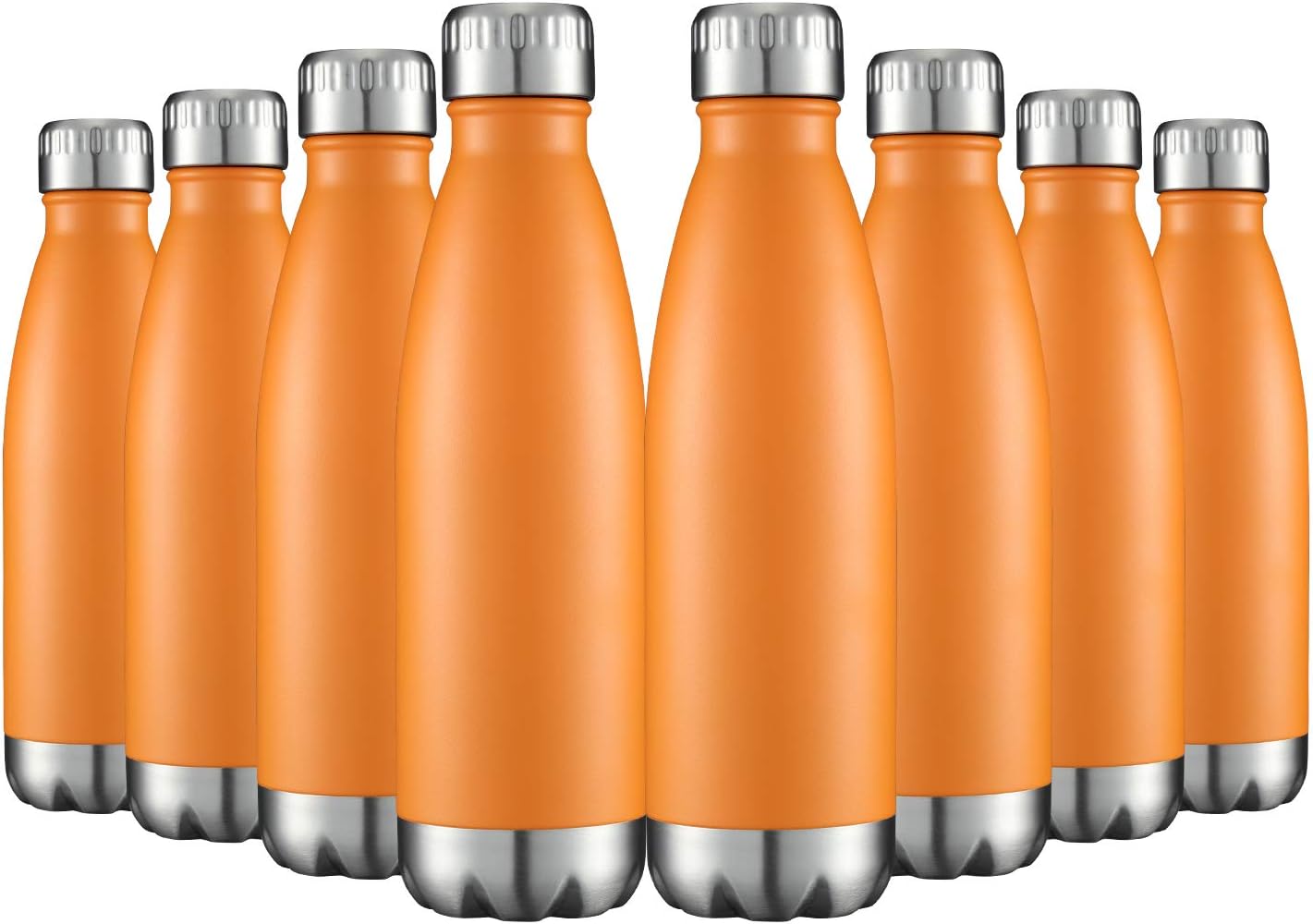 HASLE OUTFITTERS 17oz Stainless Steel Water Bottles Bulk, Vacuum Insulated Water Bottles Double Walled Powder Coated Reusable Metal Sports Water Bottles Keep Drinks Hot and Cold, Orange, 8Packs