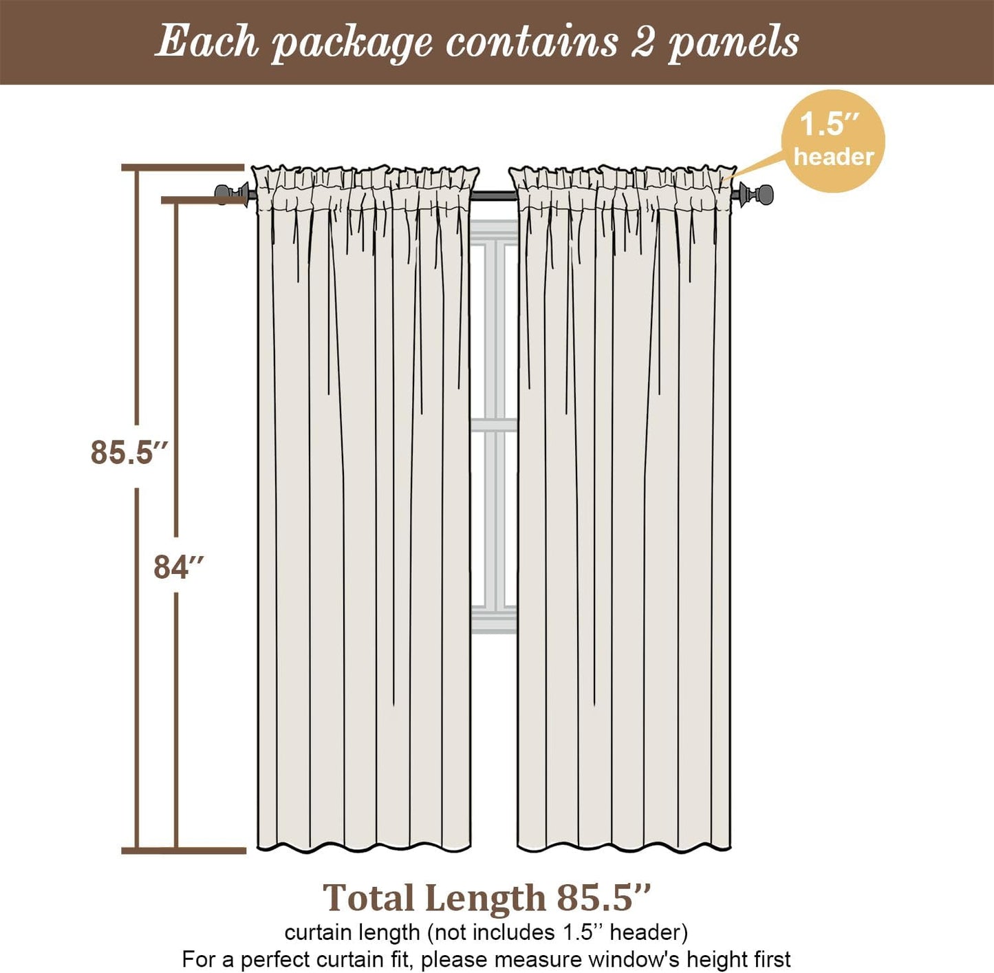 Chyhomenyc Chocolate Brown Sheer Curtains 84 Inches Long, Light Filtering Sheer Curtains for Living Room Bedroom, 42x84 Inches， 2 Pieces