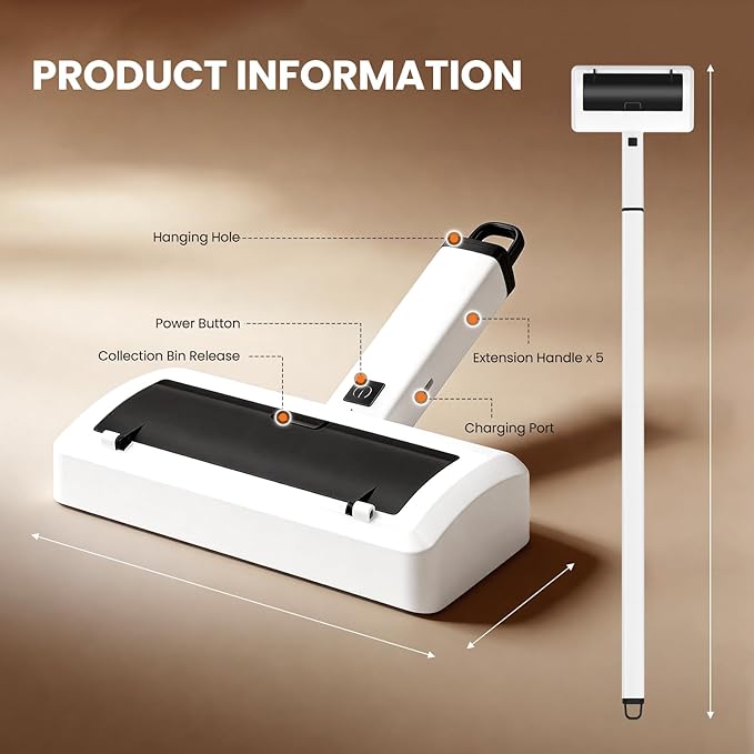 Dog Hair Remover for Carpet, Reusable Pet Hair Remover, 44 Inch Adjustable Handle, Electric Dog Cat Hair Removal Tool for Couch, Carpet