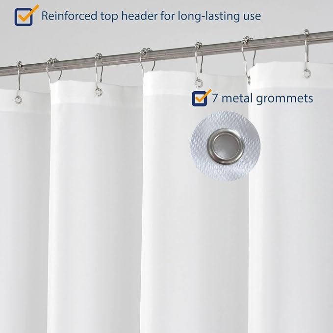 N&Y HOME Fabric Small Stall Shower Curtain Liner Extra Long 36 x 84 inches, Hotel Quality, Washable, Water Repellent, White Bathroom Curtains with Grommets, 36x84