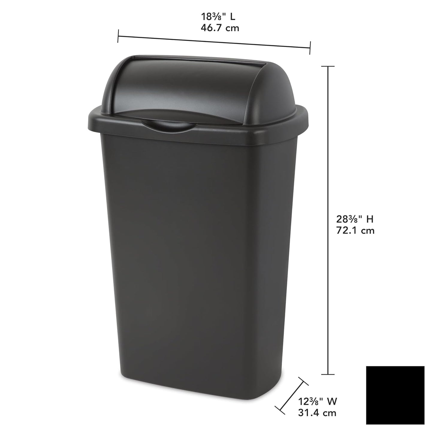 13 Gallon Roll Top Wastebasket – Lift-Open Kitchen Black Trash Can 13 Gallon, Large Office/Home Garbage Basket,Black