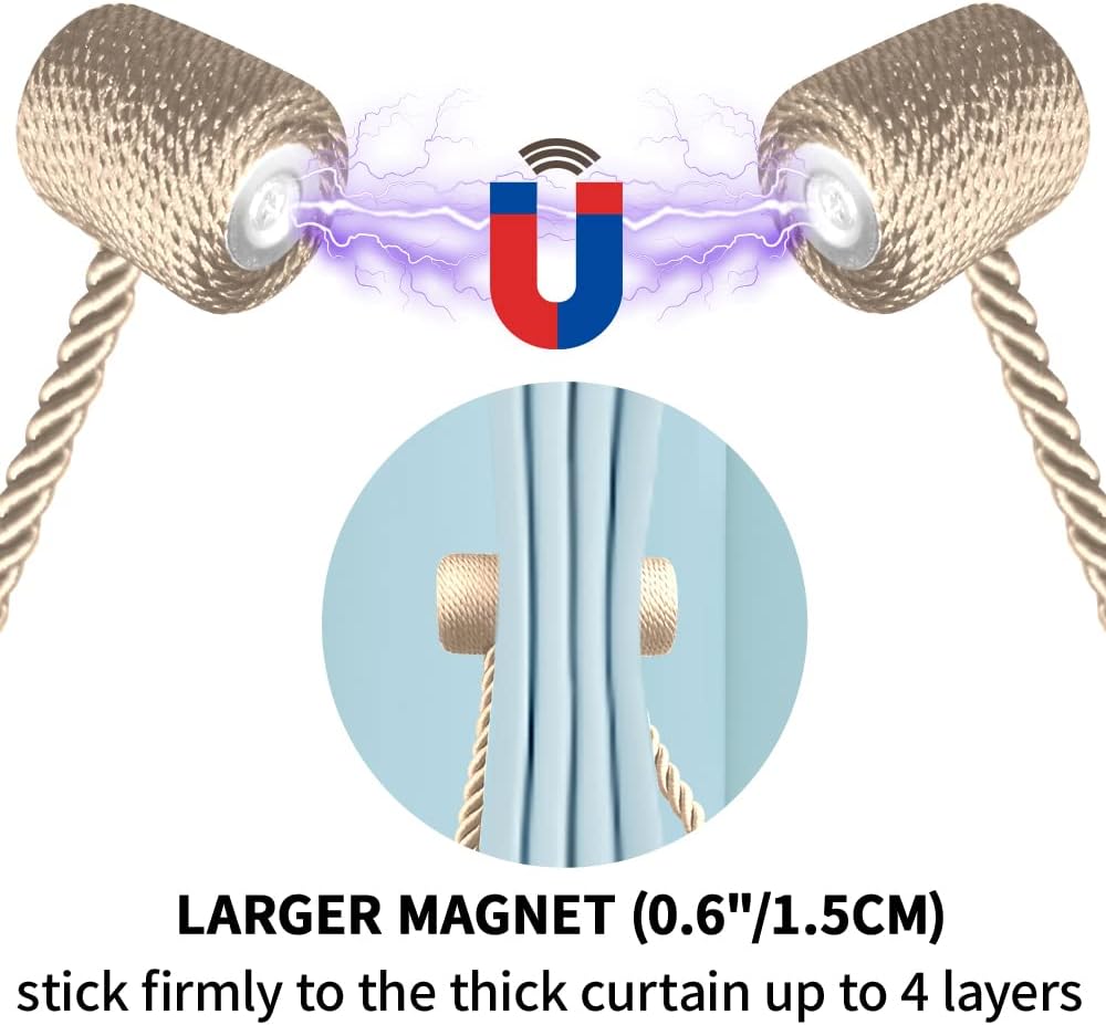 18 Inch Strong Magnetic Curtain Tiebacks, Curtain Holdbacks Modern Upgrade Strong 2021 New Twisted Style Decorative Drapery Rope Tie Backs(4 Pack Beige)