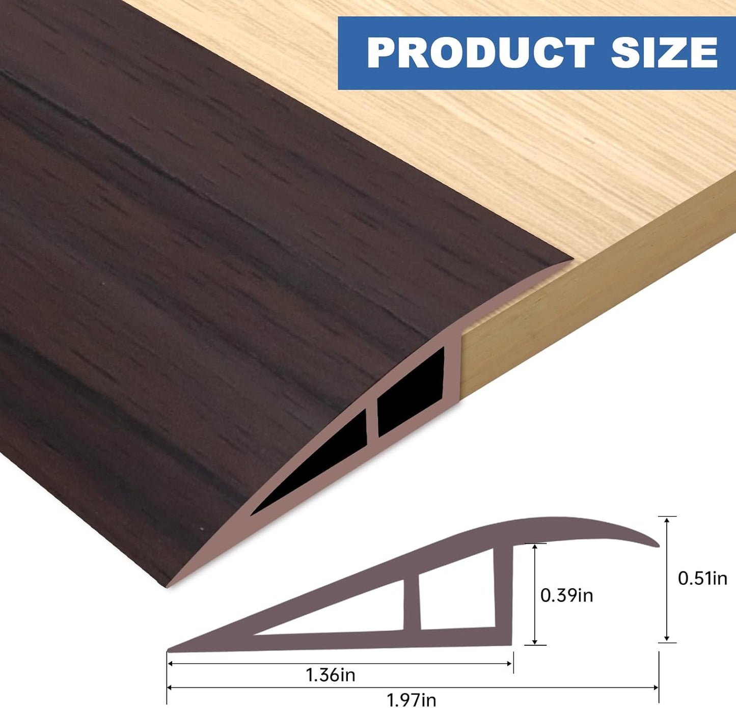 Vinyl Door Threshold Flooring Transition Strip Self Adhesive Carpet Edging Strip for Laminate Doorway Edge Threshold from 1/5" to 2/5" (Brown Wood Grain, 10 Ft)
