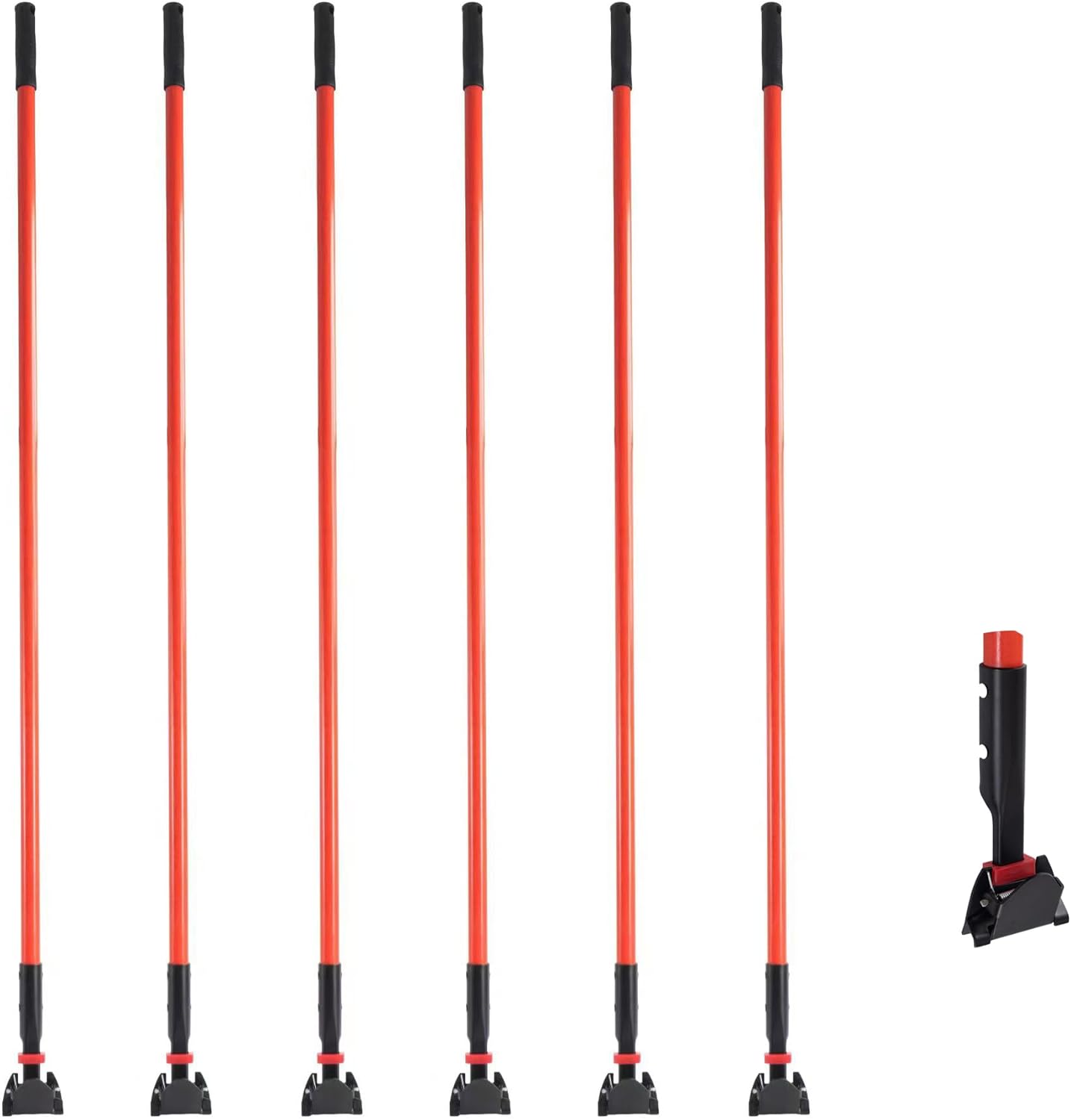 Matthew Cleaning Jaw Clamp Mop Handle, Snap-On Fiberglass Dust Mop Handle for Floor Cleaning, Gripper Holder with Clip-On Connector for Janitorial Supplies, Commercial Use,Restaurants, 60 Inches Red