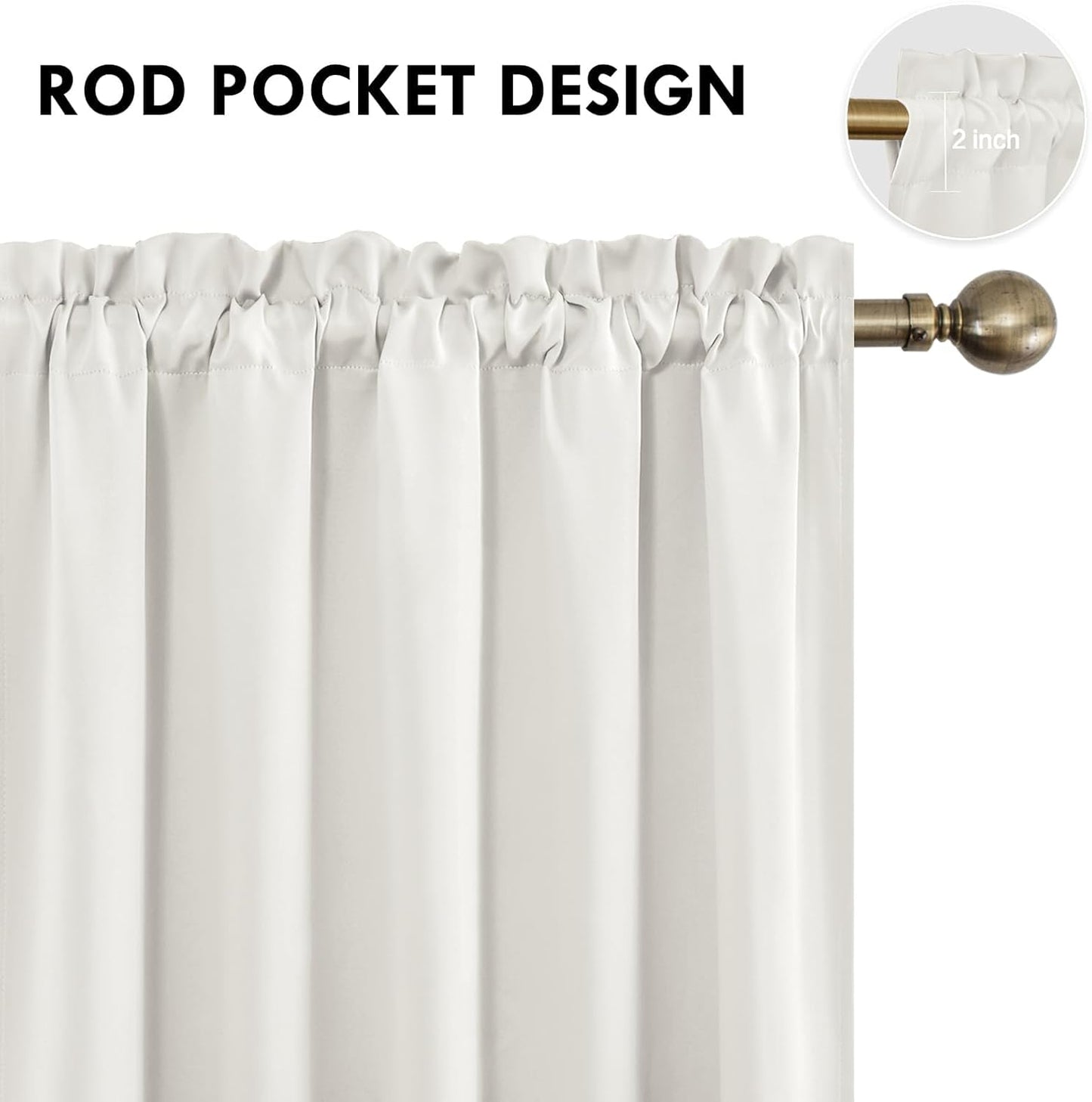 DWCN Blackout Curtains for Living Room Thermal Insulated, Energy Saving & Noise Reducing Bedroom Curtains, Ivory, W 52x L 36 Inch, Set of 2 Rod Pocket Curtain Panels