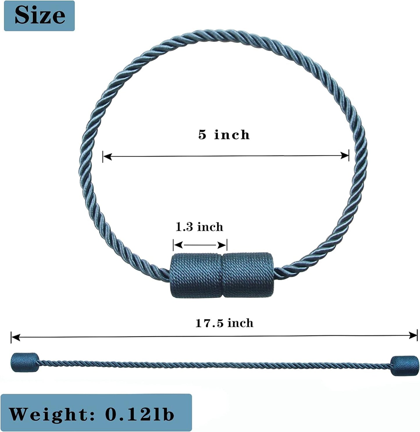 2 Pack Strong Magnetic Curtain Tiebacks Outdoor Elegant Decorative Tie Backs Modern Rope Tiebacks for Drapes Window Curtain Holdbacks for Draperies- Blue