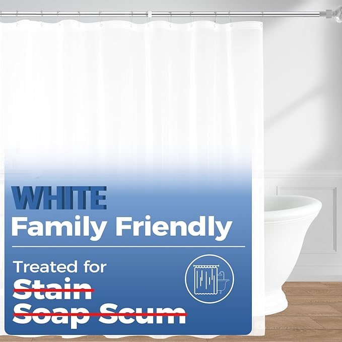 downluxe White Shower Curtain Liner, PEVA Lightweight Plastic Shower Liner with 3 Magnets, 72" x 72" Waterproof Bathroom Curtain