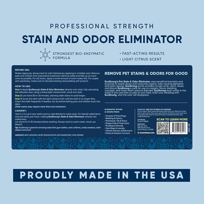Eco Strong Pet Stain and Odor Remover - Cat Urine Enzyme Cleaner Destroyer, Urine Destroyer for Dogs, Pet Urine Enzyme Cleaner - 128 Oz