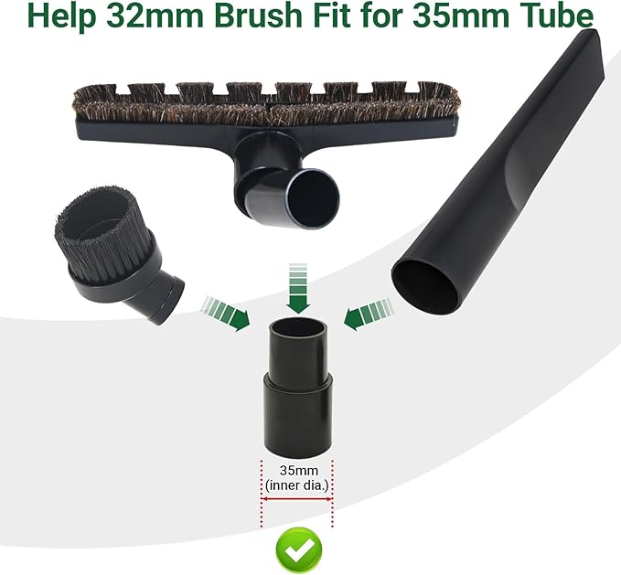 EZ SPARES 4PCS Universal Replacement 32mm&35mm Vacuum Cleaner Accessories Horsehair Brush Adapter Crevices Tool Kit