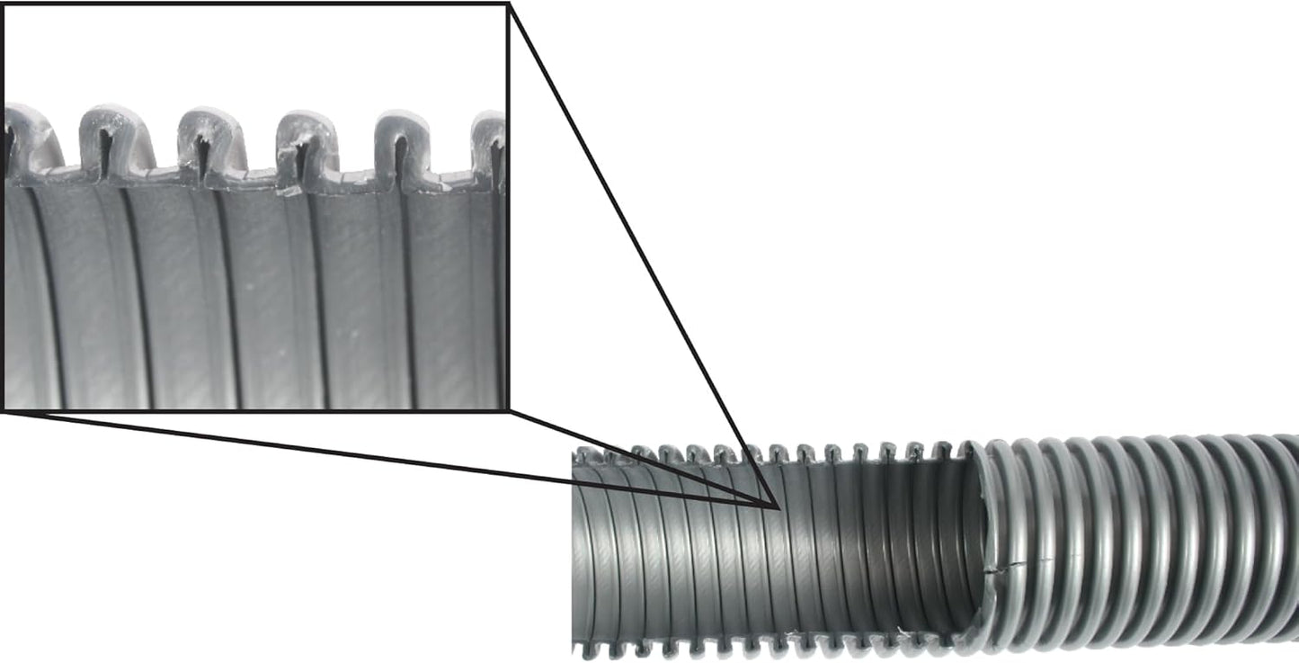 Cen-Tec Systems 30 Ft. Premium Shop Vacuum Extension Hose with 2 tank adapters and 1.25" curved end, Silver