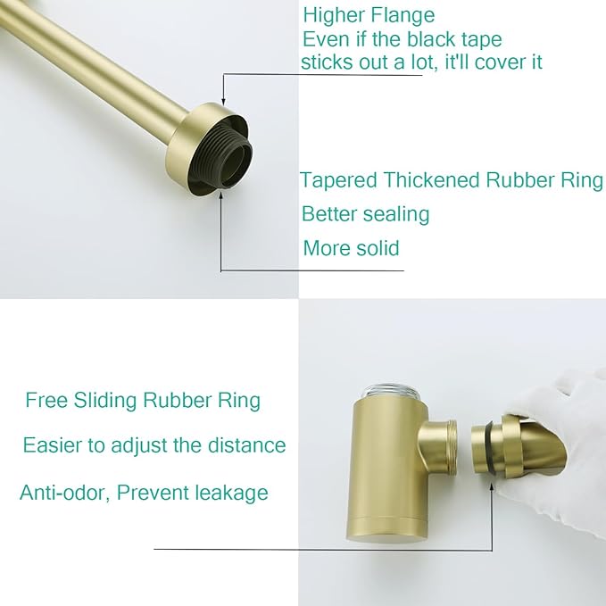 Brass Round Bottle P-Trap with Pop Up Drain Stopper,1 1/4 Adjustable Basin Sink Waste Drain Trap Kit Without Overflow,Brushed Gold P Trap
