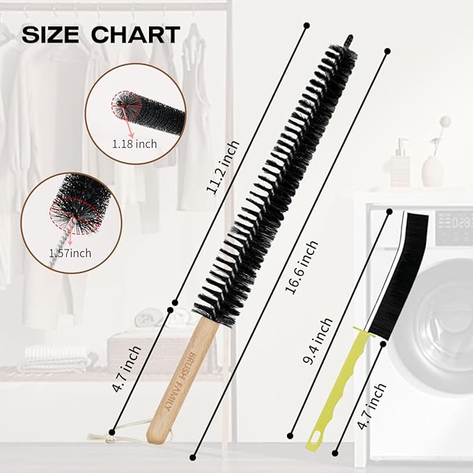 2 Pack Dryer Vent Cleaning Brush Kit: 16.5" Heavy-Duty Lint Removal Tool, Refrigerator Coil & Crevice Cleaner Brush for Stubborn Lint Trap Dust and Pet Hair