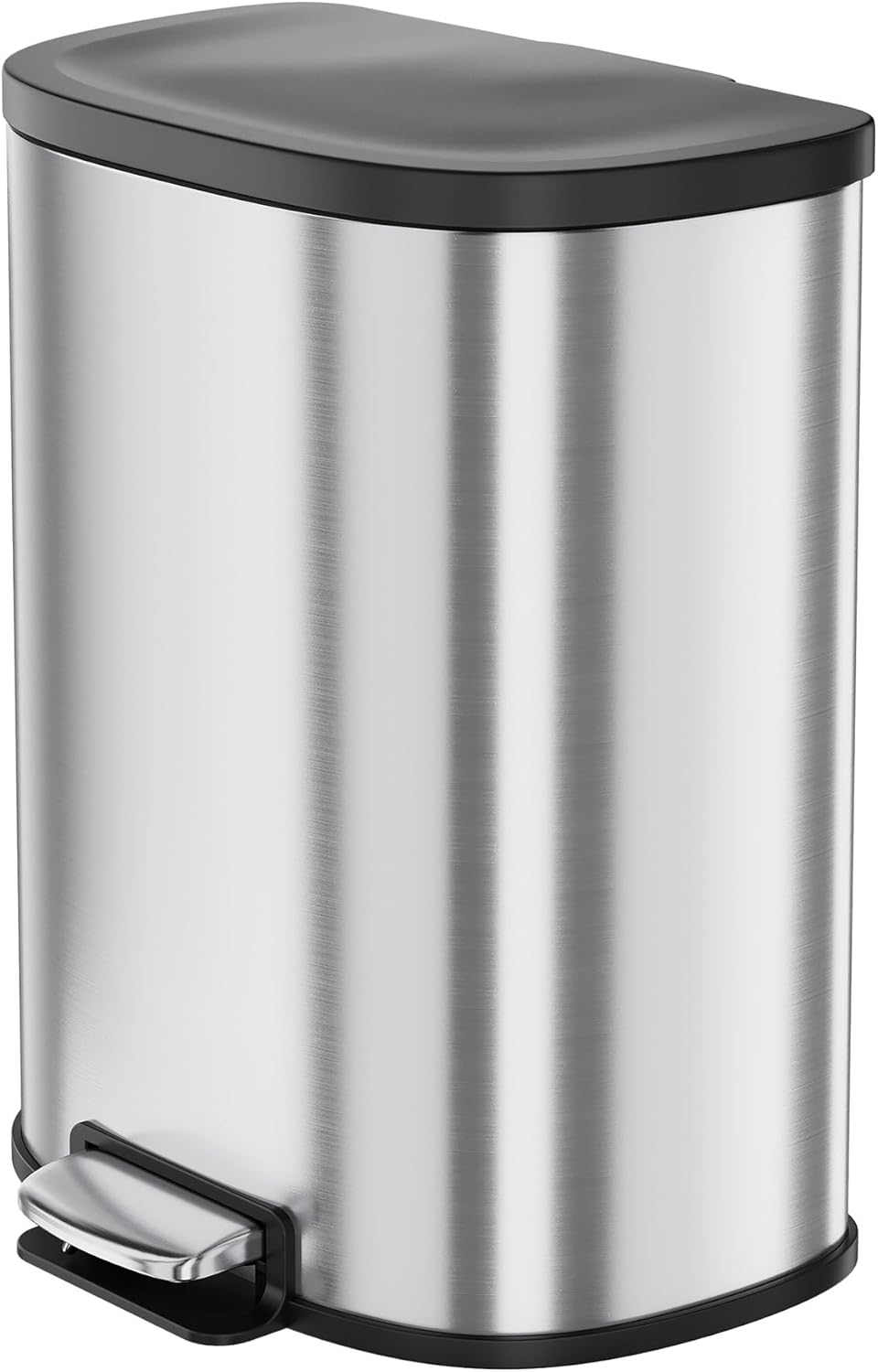 13.2 Gal/50L D-Shape Trash Can, Step-On Stainless Steel Garbage Can, Soft-Close Lid, Anti-Fingerprint Surface, Recycling Bin with Removable Inner Basket for Kitchen Dining Room