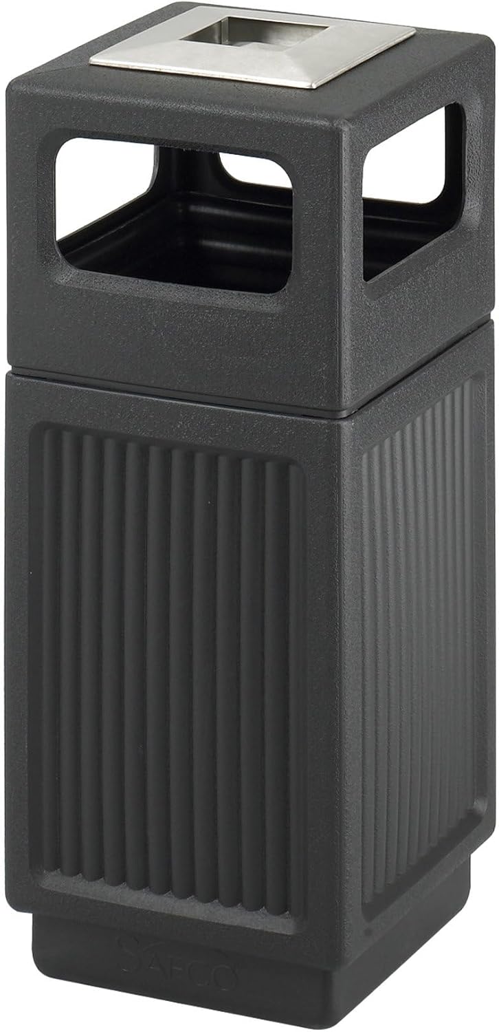 Safco Canmeleon Trash Can, 30 Gallons, Indoor and Outdoor Use, Durable & Weather-Resistant Commercial Garbage Can with Ashtray, Black