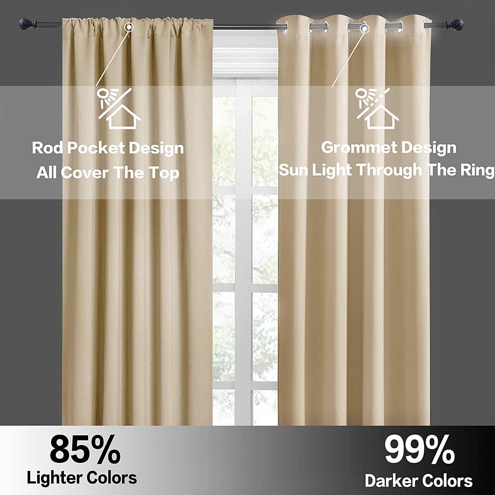 RYB HOME Dorm Curtains Room Darkening, 45 inch Length Privacy Window Treatment Thermal Insulated Covers for Shortage Room Studio Nursery, W34 x L45 inch, 2 Panels, Biscotti Beige