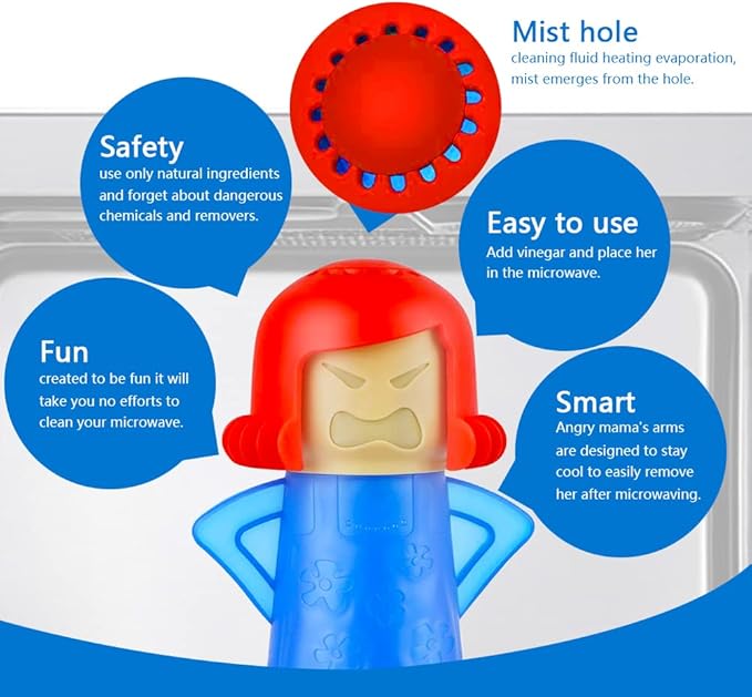 Abnaok Microwave Cleaner, Angry Mama Microwave Cleaner Microwave Oven Steam Cleaner Easily Clean in Minutes Cleans Add Vinegar and Water for Home or Office with English Manual (Blue)
