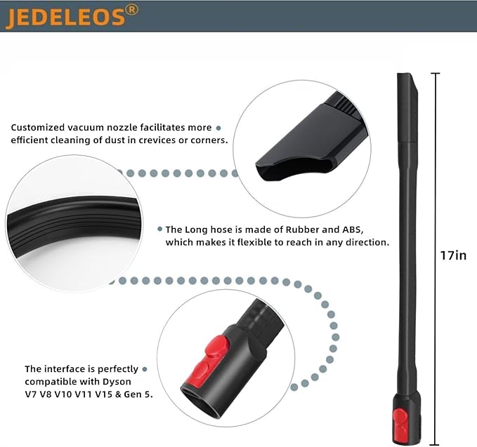Flexible Crevice Tool for Dyson V7 V8 V10 V11 V12 V15 V15s Gen 5 Vacuum Cleaner, 22 Inch Dryer Lint Attachment Kit for Corners and Gaps Cleaning