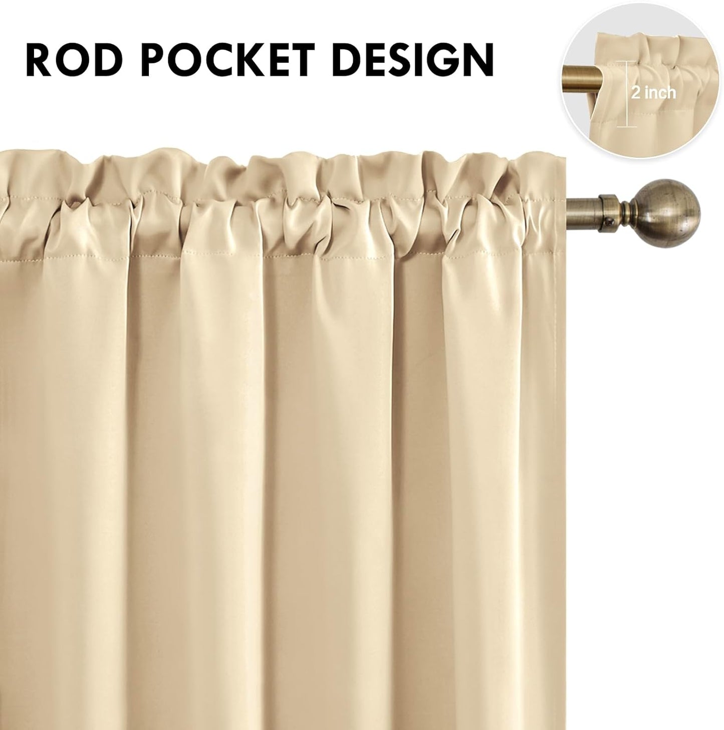 DWCN Blackout Curtains Room Darkening Thermal Insulated Bedroom Curtains Window Curtain Panels, 52 x 84 inches Long, Set of 2 Beige Rod Pocket Drapes