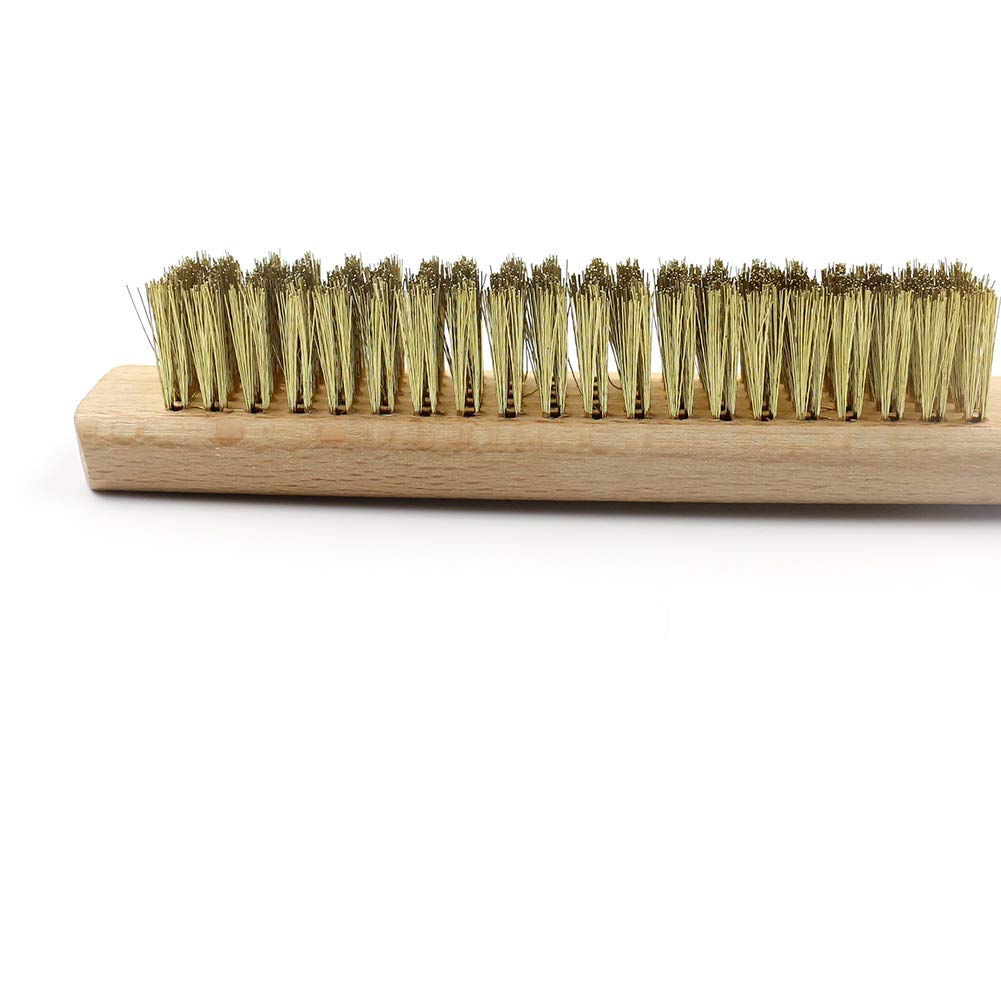 MAXMAN Brass Brush 3Pcs, Soft Brass Bristle Wire Brush for Cleaning Metal Rust, Welds, Home and Kitchen, Wire Scratch Brushes with 10" Beechwood Handle