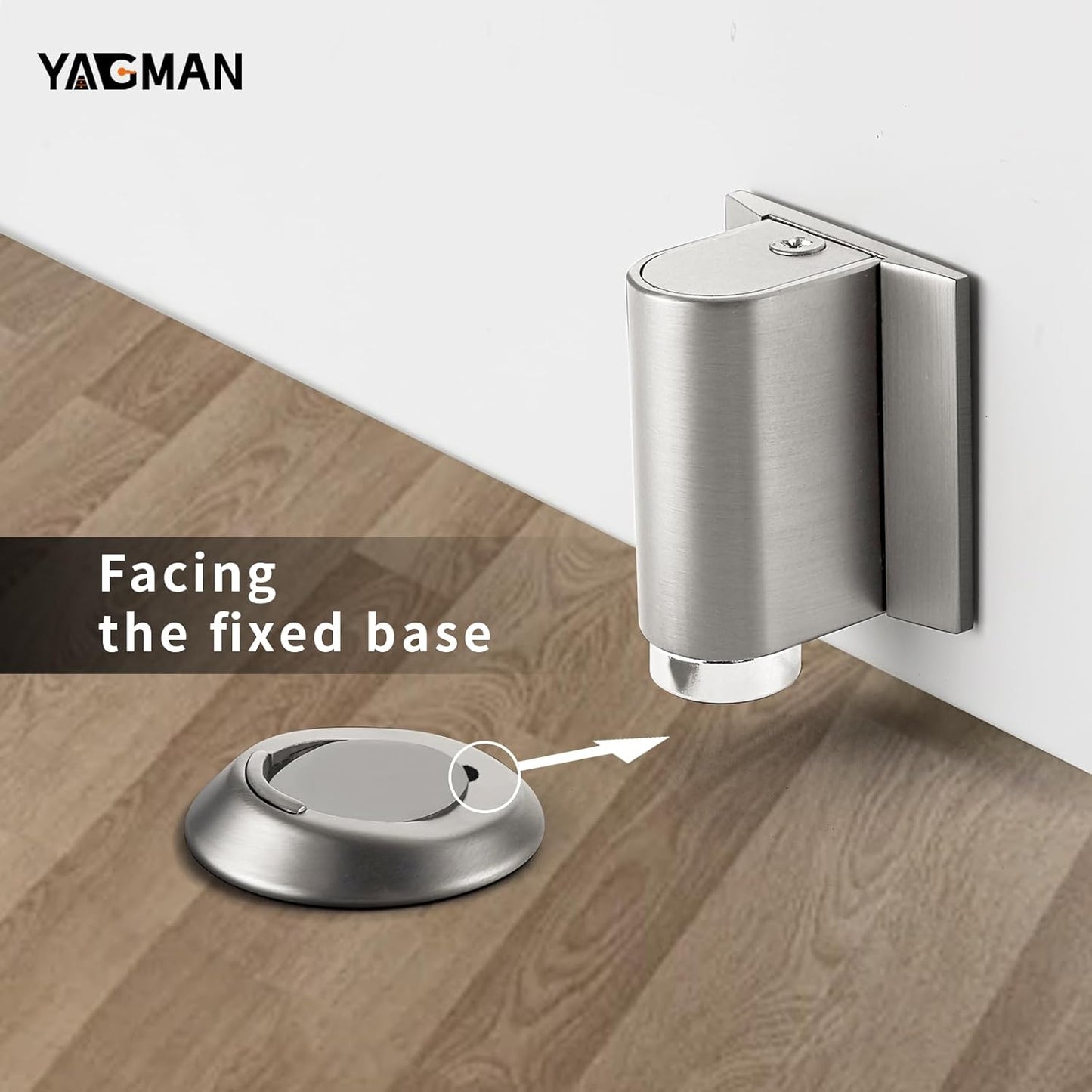 2 Pack Magnetic Door Stoppers Retractable Bottom of Door Holder No Drilling Mount Floor Door Stop with Screws and Adhesive Catch Door Keep Door Open Brushed Nickel BN-2