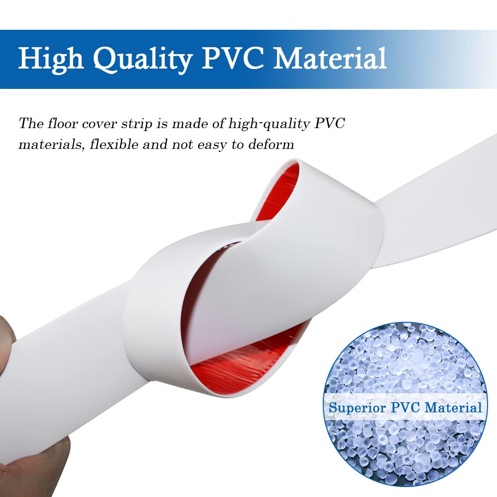 Floor Transition Strip Self Adhesive Floor Cover Strips Laminate 2" Wide Vinyl Flat Divider Transitions (5cm, 20Ft, White)