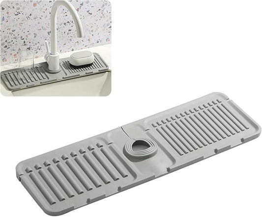 Faucet Mat for Kitchen Sink - 2024 Premium Upgrade: Enhanced Silicone Splash Guard with Rapid Drying & Dish Soap Sponge Holder, Perfect for Stone Sinks in Kitchen & Bathroom (Gray, 3 Pack)