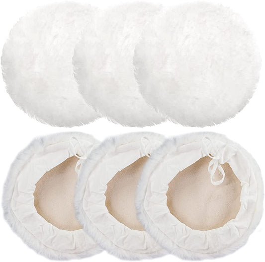Linkstyle 6PCS 7 Inch Wool Buffing Pads Kit, Lambs Wool Polishing Bonnet Pads with Drawstring, Drill Buffer Polisher Attachment for Car Detailing, Furniture, Glass, Metal, DIY Polishing