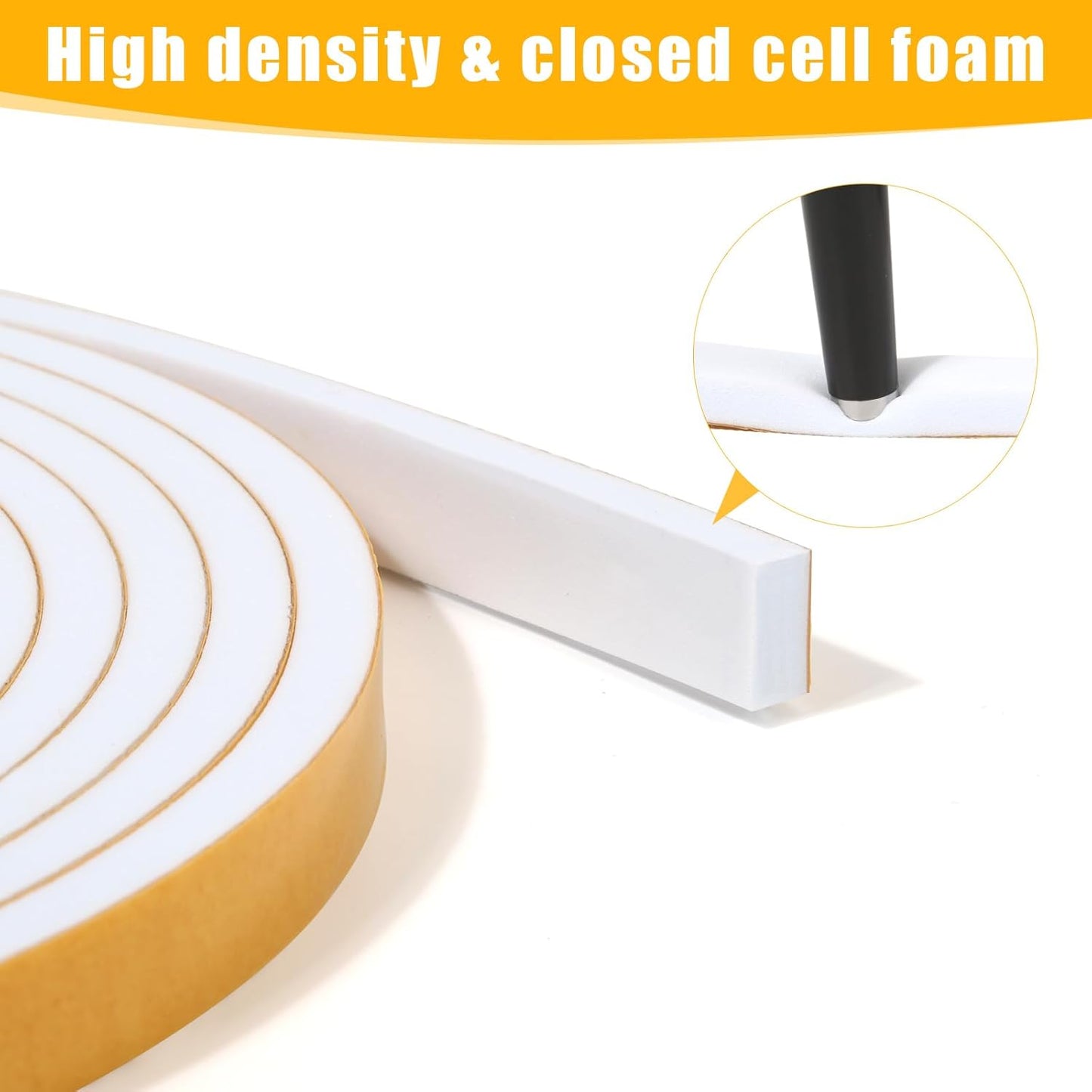 Weather Stripping Door Seal Strip (3/5 Inch X 1/16 Inch X 32Feet), Strong Adhesive, Lightproof, Soundproof, Weatherproof Foam Tape Insulation for Sliding Door, Front Door Frame, Windows- White
