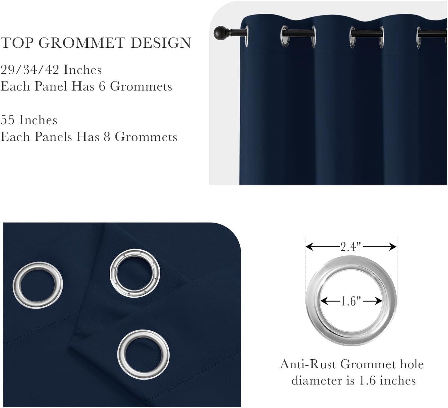 PONY DANCE Navy Blue Blackout Curtains for Bedroom 63 Inch Length 2 Panels Set, Thermal Insulated Energy Saving Grommet Top Window Treatment Drapes for Living Room, W34 x L63 Inch