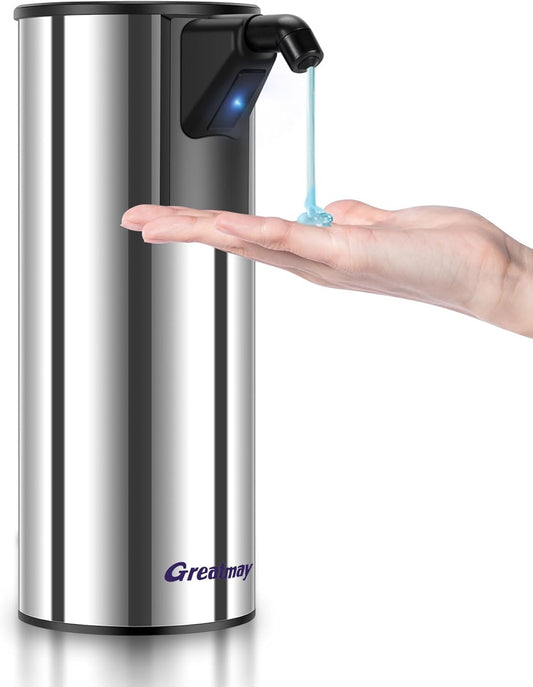 Automatic Soap Dispenser,Stainless Steel Material, Rechargeable Touchless Hand Sanitizer Pump,4 Adjustable Levels Smart Electric Dispenser,Suitable for Bathroom,Kitchen (Battery Silver)