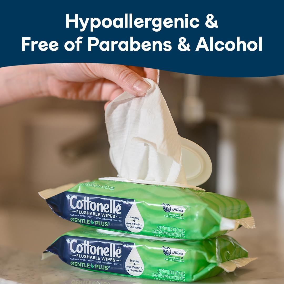 Cottonelle GentlePlus Flushable Wet Wipes with Aloe & Vitamin E, 1 Refill Pack, 168 Wipes Per Pack, Packaging May Vary