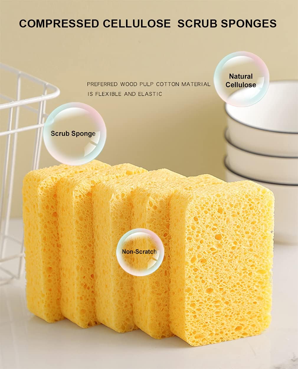 METUUTER 12-Count Cleaning Scrub Sponge- Compressed Cellulose Sponges Non-Scratch Natural Sponge for Kitchen Bathroom Cars, Funny Cut-Outs DIY