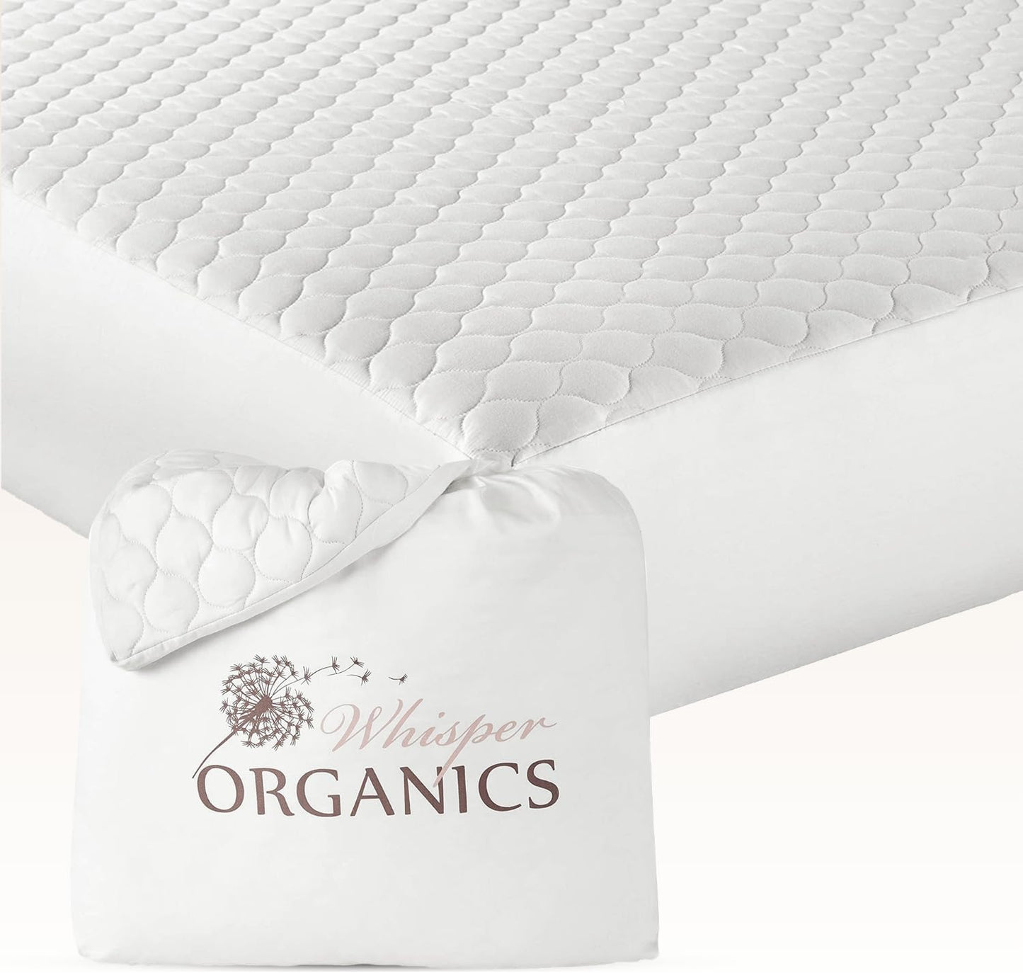 100% Cotton Organic Mattress Pad - Breathable & Cooling Mattress Protector Cal King - Premium 300GSM Quilted and Noiseless Machine Washable Organic Mattress Protector (White, Cal King)