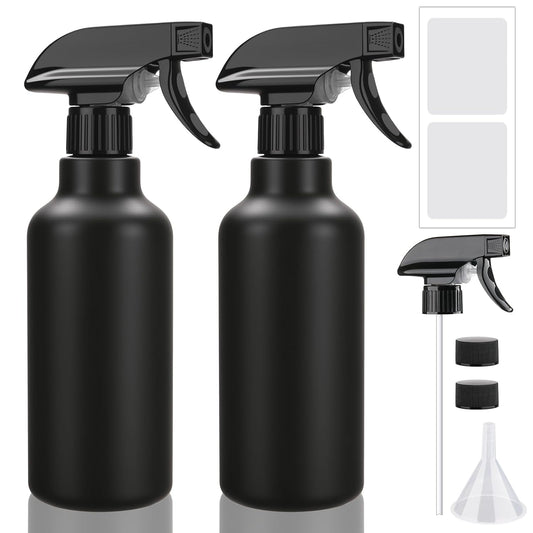 Spray Bottles 16.9oz/500ml Plastic Empty Spray Bottle for Hair Mist/Stream Spraying Heavy Duty Water Spray Bottles for Cleaning Solutions, Plants 2 Pack (Black)