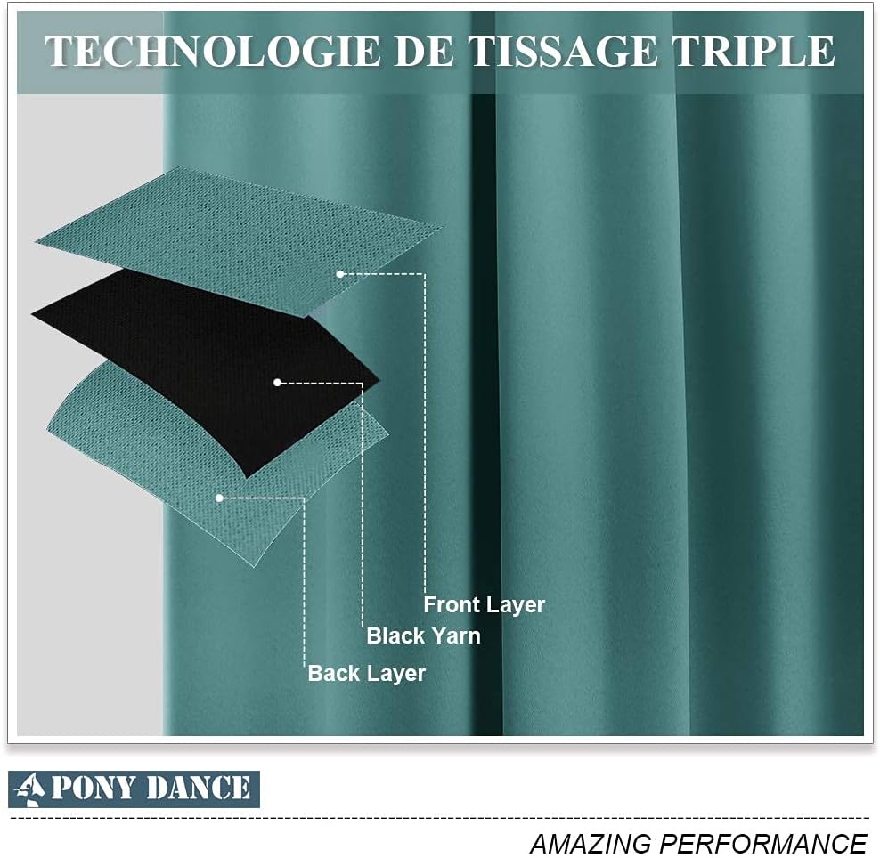 PONY DANCE Blackout Curtain Panels - Energy Saving Room Darking Drapes with Grommet Top Window Treatments for Bedroom & Living Room, 42 inch Wide by 54 Long, Sea Teal, Sold as 2 Panels