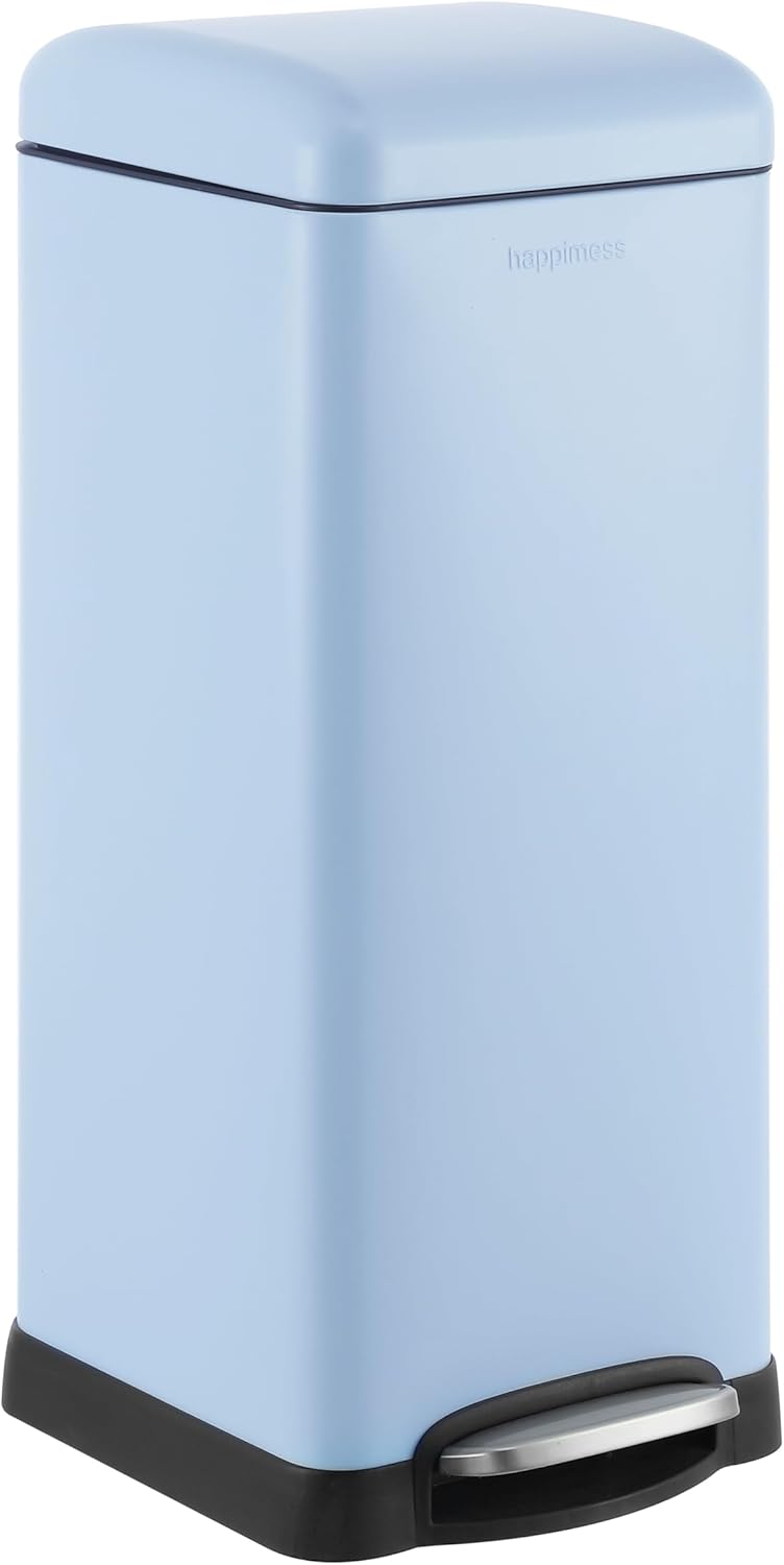 happimess HPM1007I Betty Retro 8-Gallon Step-Open Trash Can, Fingerprint Resistant, Modern, Minimalistic for Home, Kitchen, Laundry Room, Office, Bedroom, Bathroom, Tide Pool Blue