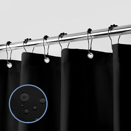 downluxe Waterproof Fabric Shower Curtain Liner, Soft Cloth Shower Liner with 3 Magnets, Machine Washable & Hotel Quality Bathroom Curtain, 70" W x 72" L, Black