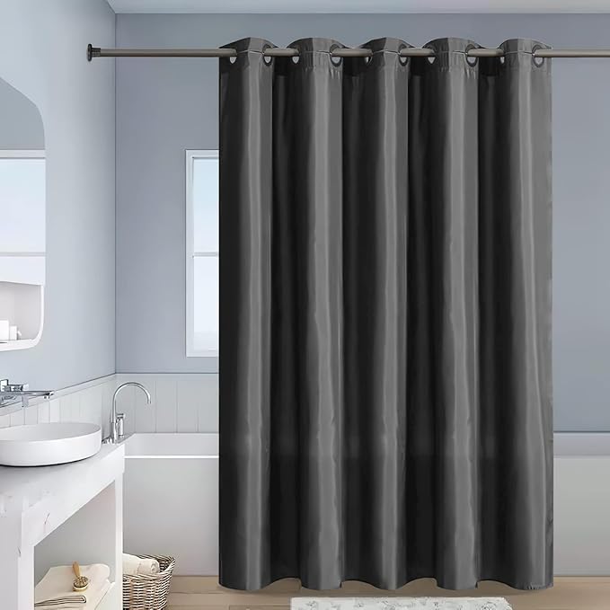 Furlinic No Hook Stall Size Shower Curtain,48 x 84 Inch Small Half Narrow Shower Curtain Liner,Waterproof Fabric Bathroom Curtains with 6 Plastic Split Grommets,Hotel Grade Machine Washable,Dark Grey