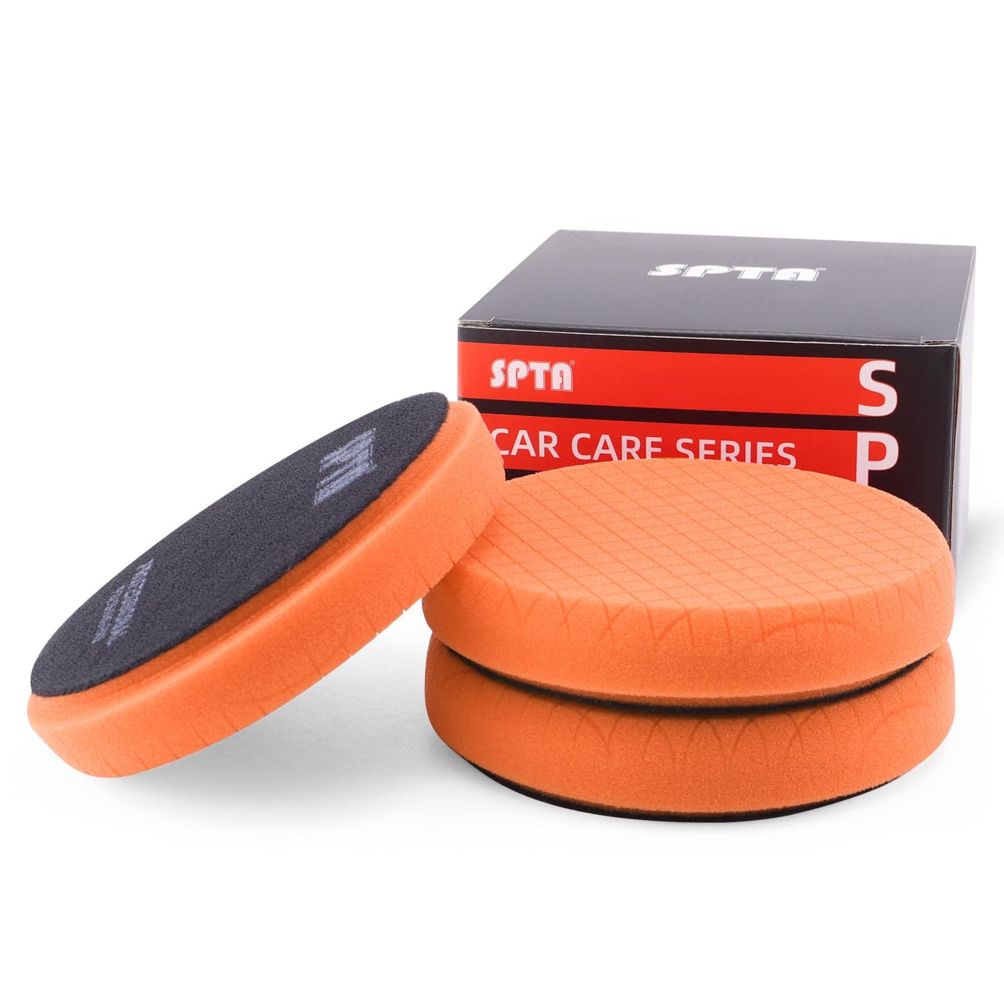 Orange Light Cut Pad, Buffing Polishing Pads, SPTA 3Pcs 6.5 Inch Face for 6 Inch 150mm Backing Plate Compound Buffing Sponge Pads for Car Buffer Polisher Compounding, Polishing and Waxing -X00224Y6O3