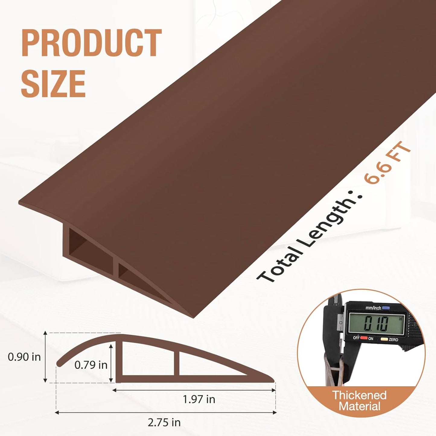 Floor Transition Strip Self Adhesive Vinyl Door Threshold for Doorways Carpet Edging Trim Overlap Edge Reducer for Laminate Floor, Carpet, Tile (Brown, 3/5" to 4/5", 6.6Ft)