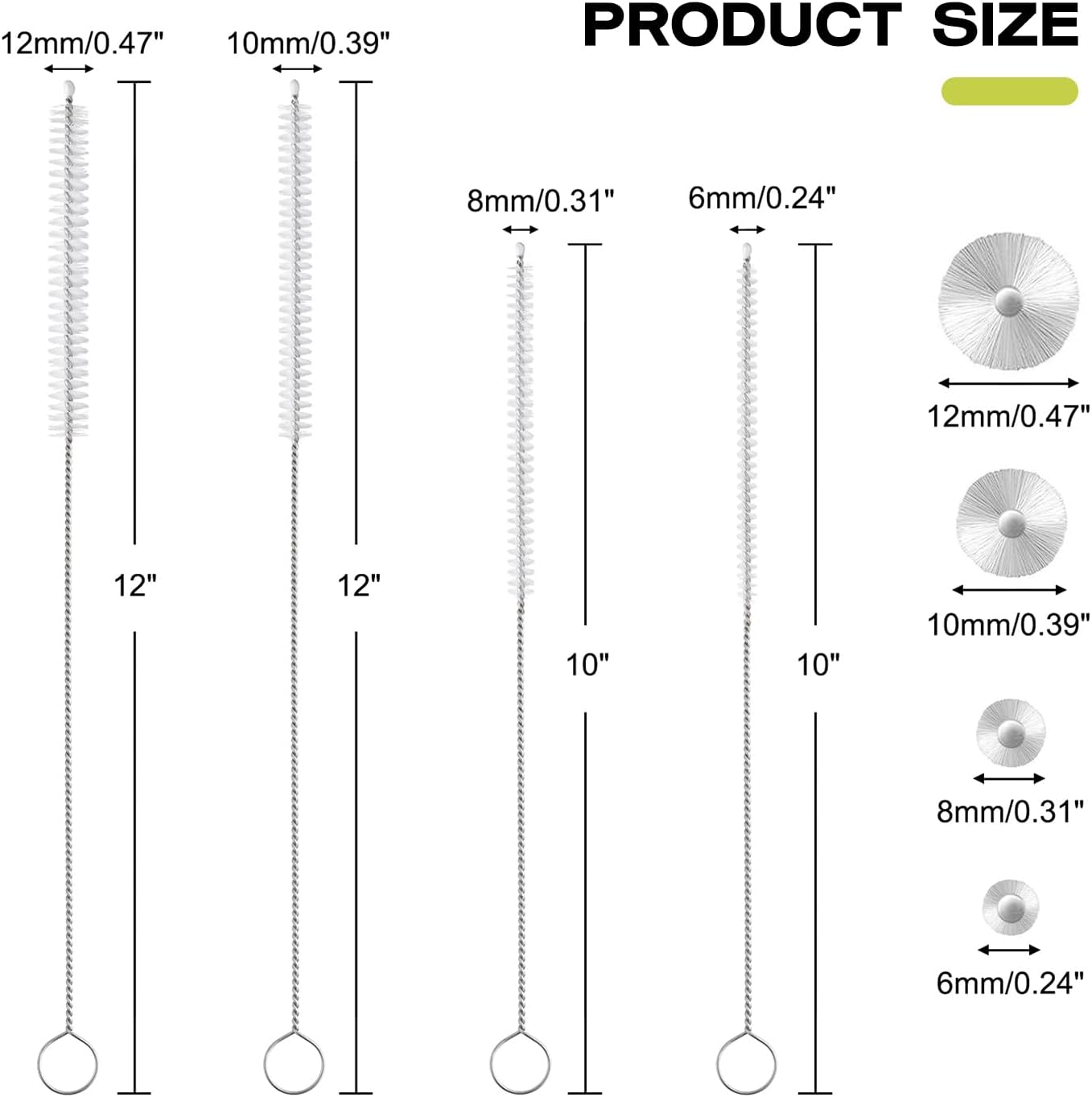 Reusable Straw Cleaner Brush Set - 8PCS Extra Long 12 inch Metal Straw Cleaning Brushes for Tumbler, Sippy Cup, Water Bottles, Pipes