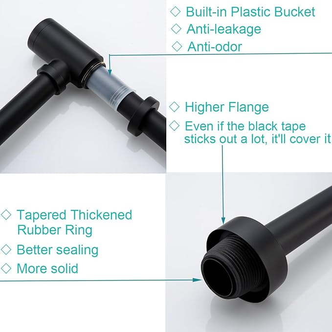 Brass Round Bottle P-Trap with Pop Up Drain Stopper,1 1/4 Adjustable Basin Sink Waste Drain Trap Kit Without Overflow, Matte Black P Trap