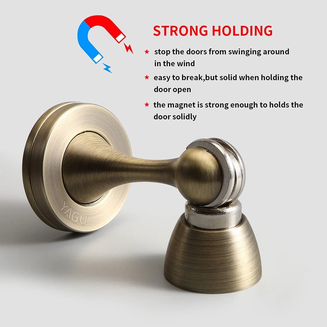 YAGU Magnetic Door Stopper 2 Pack, Zinc Alloy Brushed Bronze Door Stops Door Catch Holder Wall Floor Mounted, Magnet Metal Soft-Catch