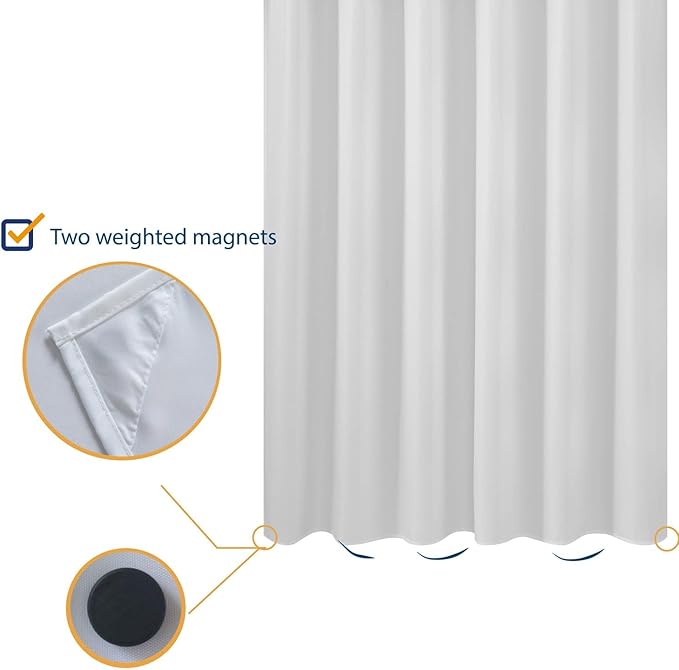 N&Y HOME Extra Long Fabric Shower Curtain or Liner 72 x 94 inch, Hotel Quality, Washable, White Bathroom Curtains with Grommets, 72x94