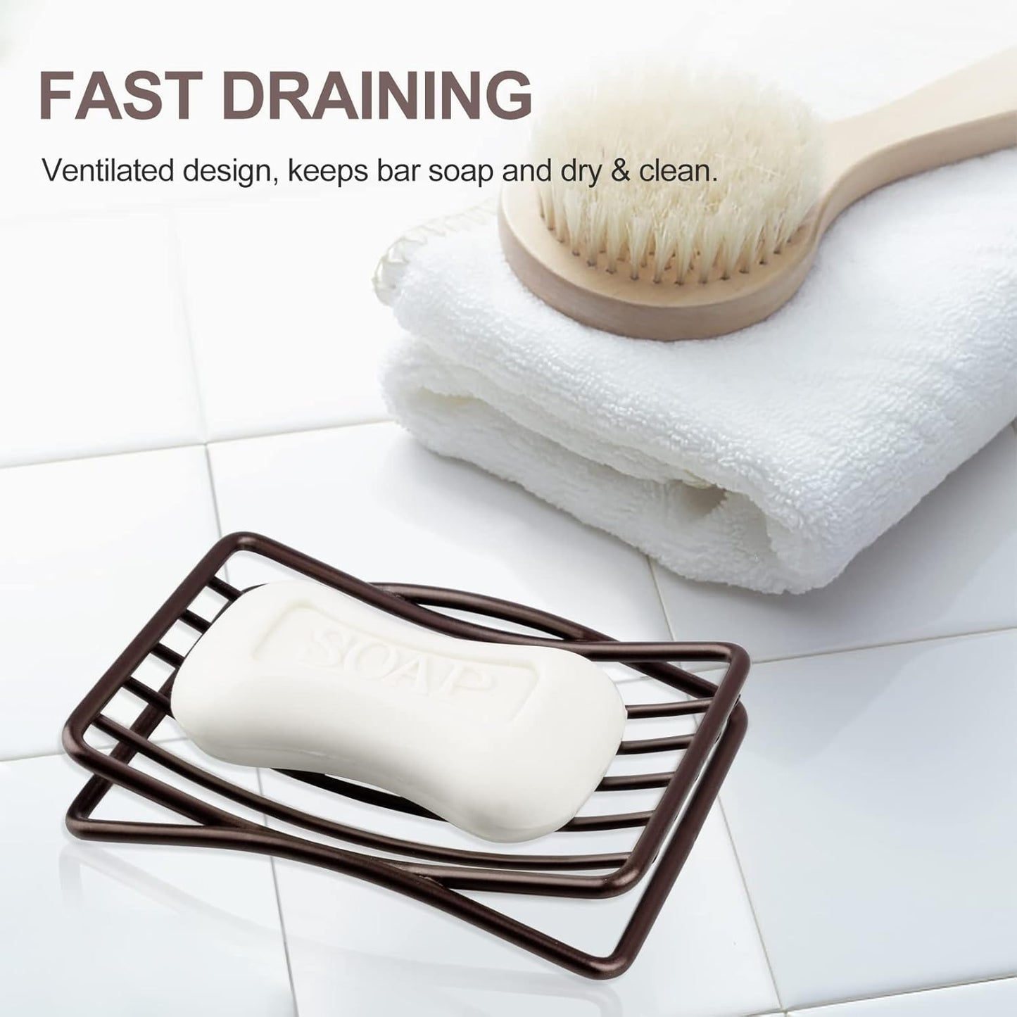 Soap Dish for Shower Bathroom Bar Soap Holder, Stainless Steel Self-draining Sponge Holder for Kitchen Sink Bathtub, Easy Cleaning Quick Dry, Bronze