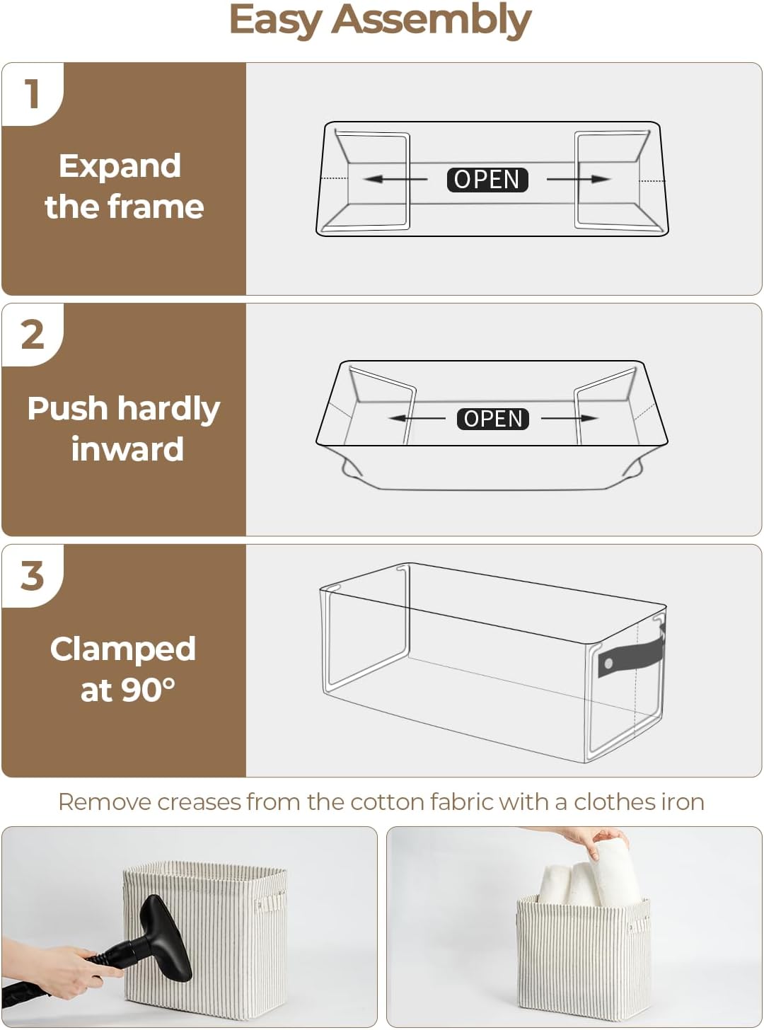 StorageWorks Narrow Storage Bins, Small Basket for Closet and Shelves, Rectangular Fabric Organizer with Handles, Toilet Paper Storage, Khaki and Beige Stripes, 2-Pack