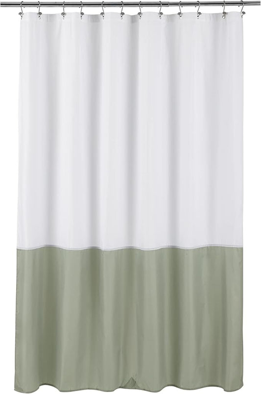 ALYVIA SPRING Waterproof Fabric Shower Curtain Liner - Soft & Light-Weight Cloth Shower Liner, 3 Bottom Magnets, Hotel Quality & Machine Washable - Standard Size 72x72, White and Sage