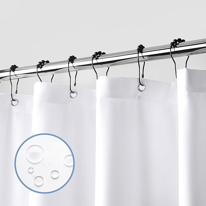 downluxe Waterproof Fabric Shower Curtain Liner, Soft Cloth Shower Liner with 3 Magnets, Machine Washable & Hotel Quality Bathroom Curtain, 72" W x 66" L, White