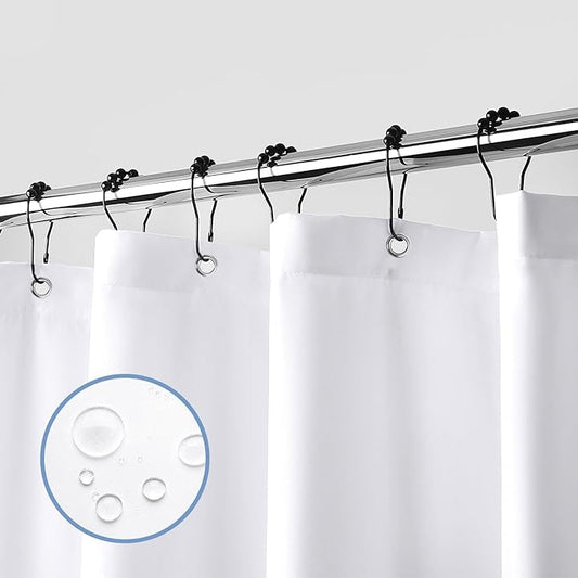 downluxe Waterproof Fabric Shower Curtain Liner, Soft Cloth Shower Liner with 3 Magnets, Machine Washable & Hotel Quality Bathroom Curtain, 72" W x 66" L, White